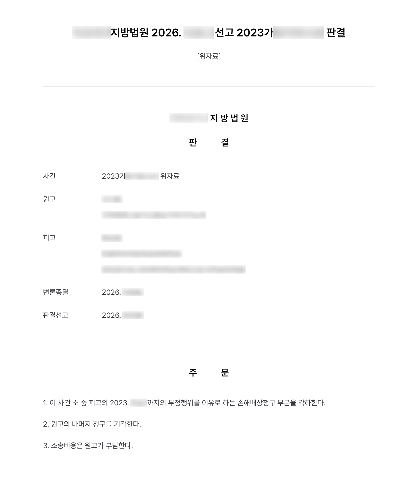 합의금을 지급하고 끝낸 상간 분쟁을 다시 소송으로 제기당한 사건, 부제소합의와 혼인관계 부존재로 각하·기각 결과 문서(개인정보 가림)
